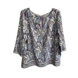 J. Jill Women's Paisley Print Wrap Back Tunic Top Boho Multicolor Size Large